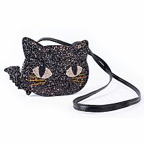 CAT'S MEOW BLACK GLITTER KITTY PURSE