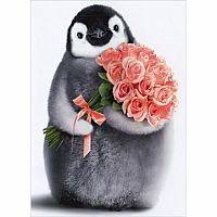 PENGUIN W BOUQUET BDAY CARD
