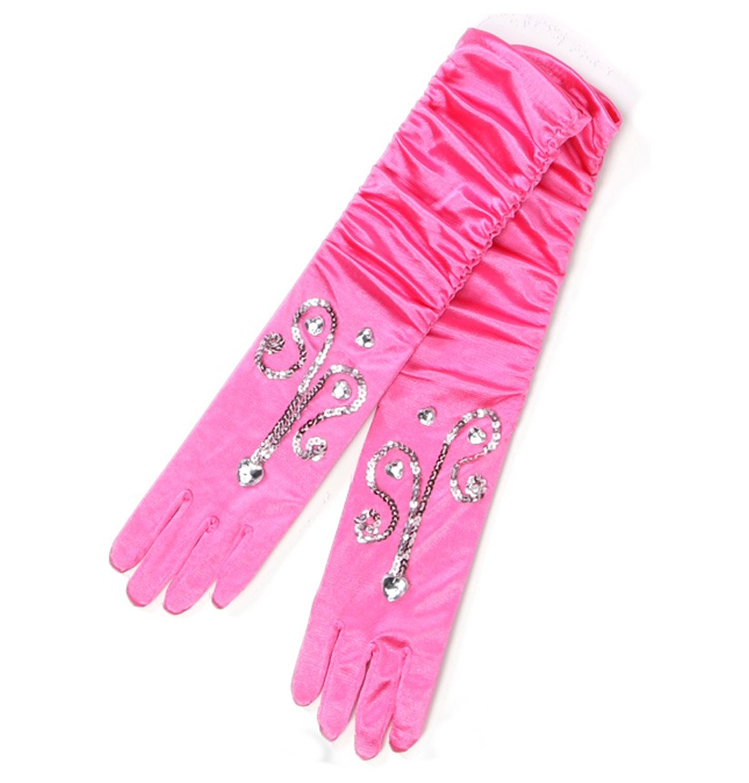 Dark Pink Princess Gloves with Sequins Over the Rainbow