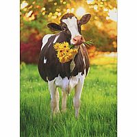 COW WITH FLOWERS GET WELL CARD