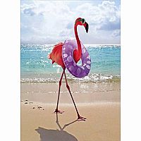 FLAMINGO ON BEACH BDAY CARD