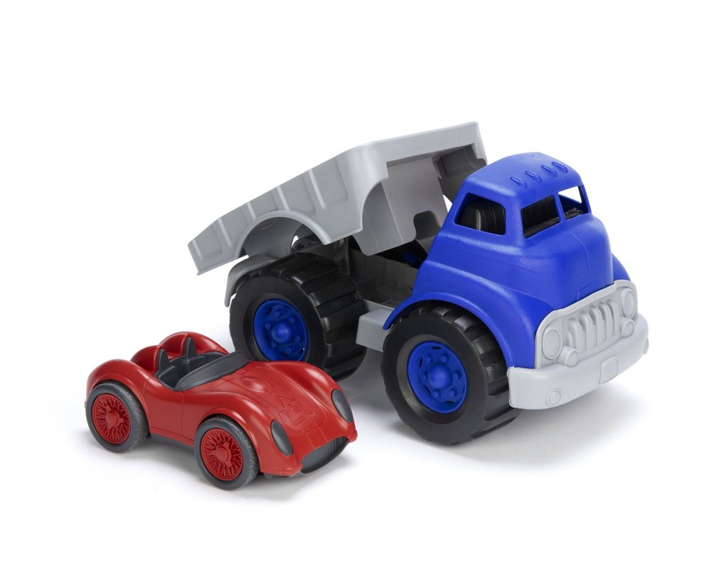 green toys flat bed truck & race car
