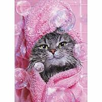 PINK TOWEL CAT BDAY CARD